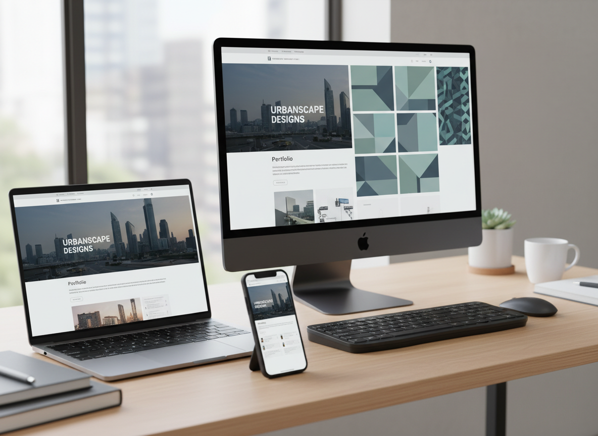 Modern website layouts on laptop and phone screens