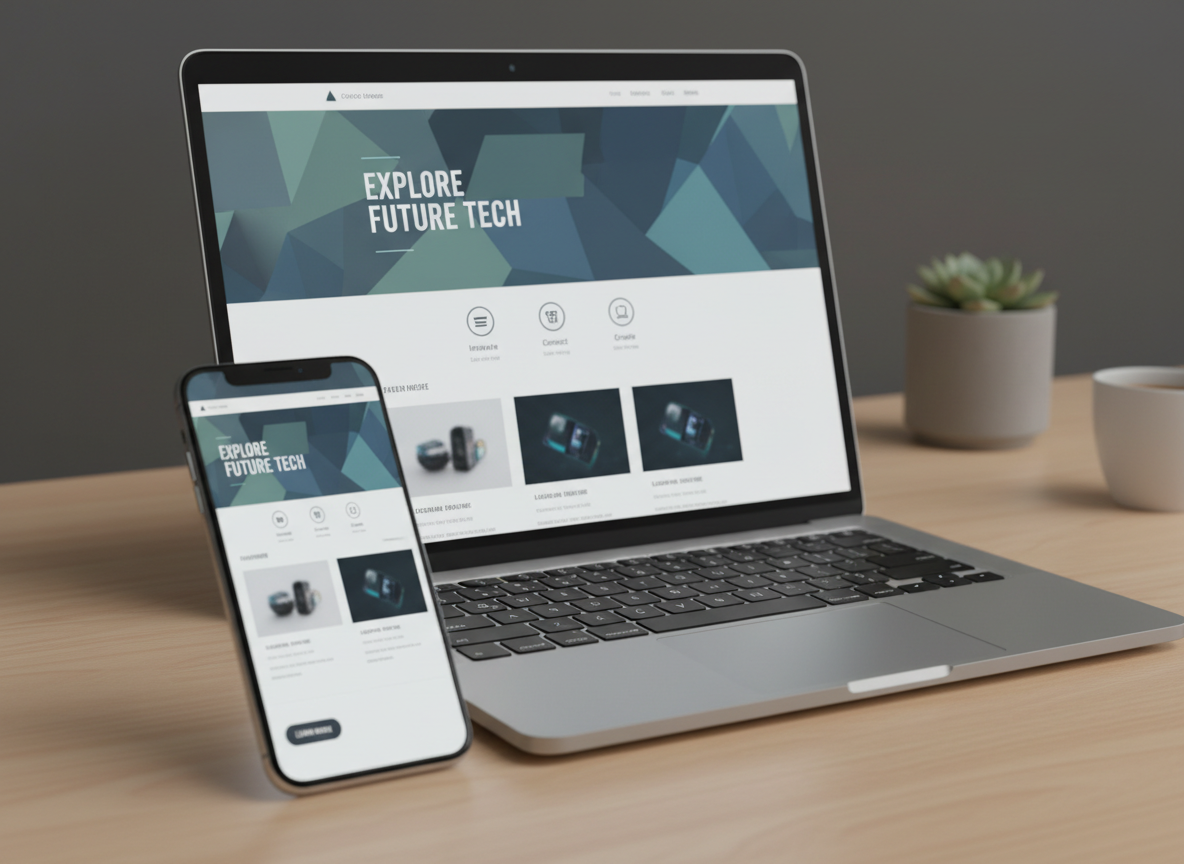 Modern website layouts on laptop and phone screens